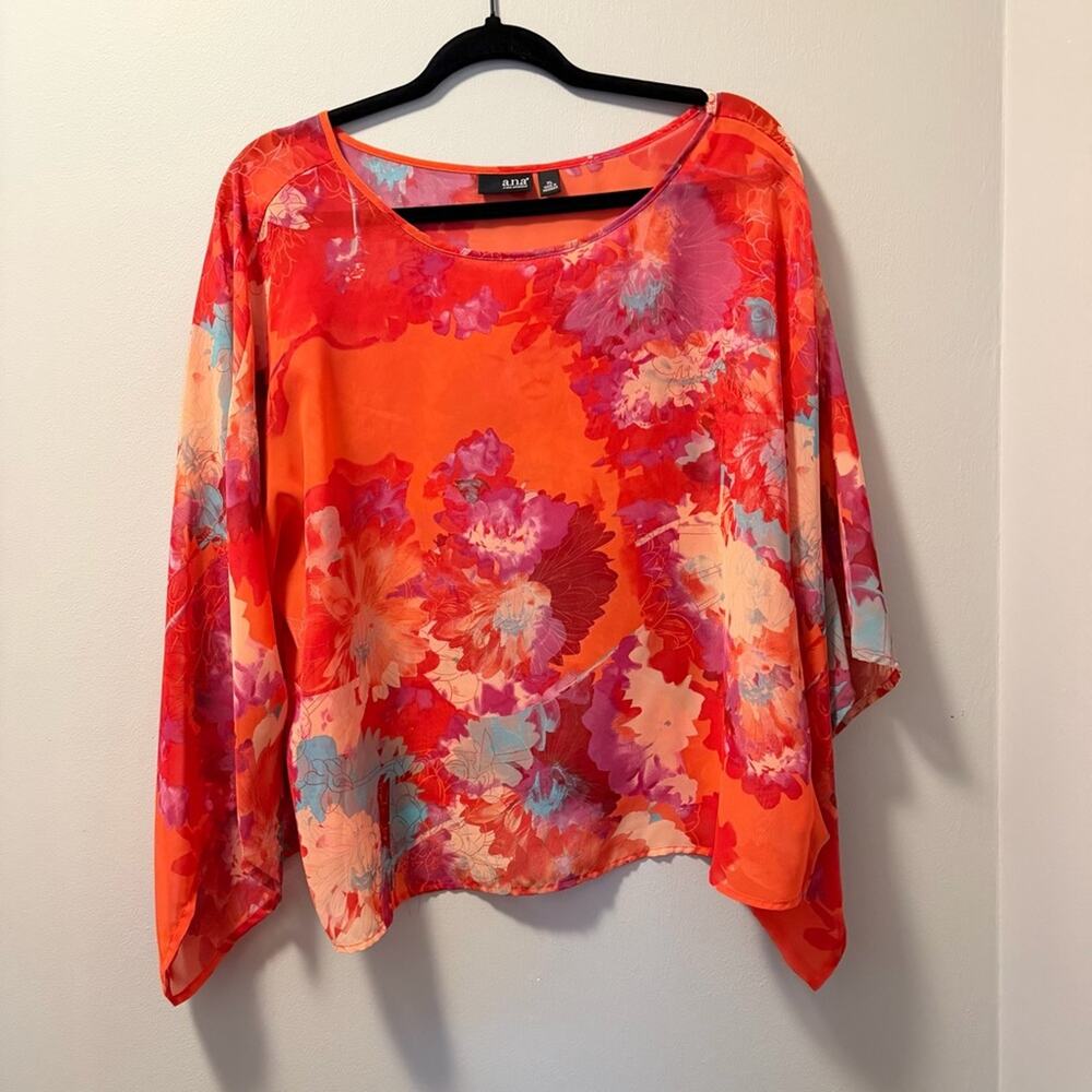 ANA sheer multicolor blouse in a vibrant red and pink floral - Picture 9 of 9